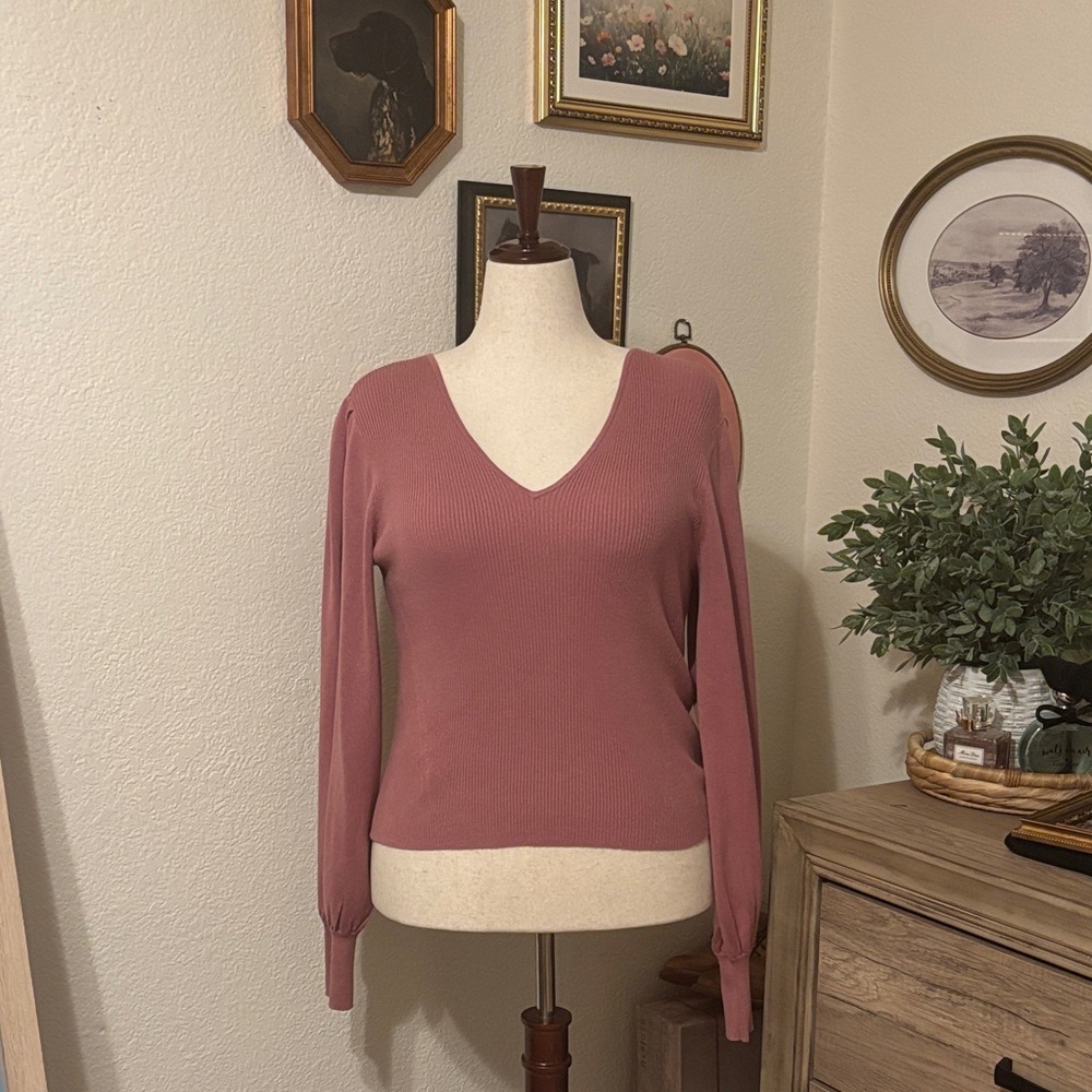 Lauren Ralph Lauren Blouson Sleeve Ribbed Sweater-Pink-Size Large-NWT-MSRP $125 - Picture 2 of 6